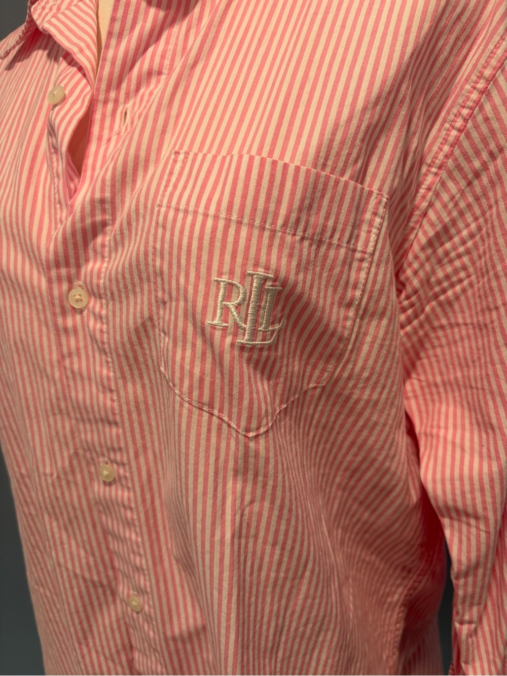 Lauren Ralph Lauren Pink White Stripe Cotton Shirt Dress Cover Up Sleep Shirt - Picture 9 of 10